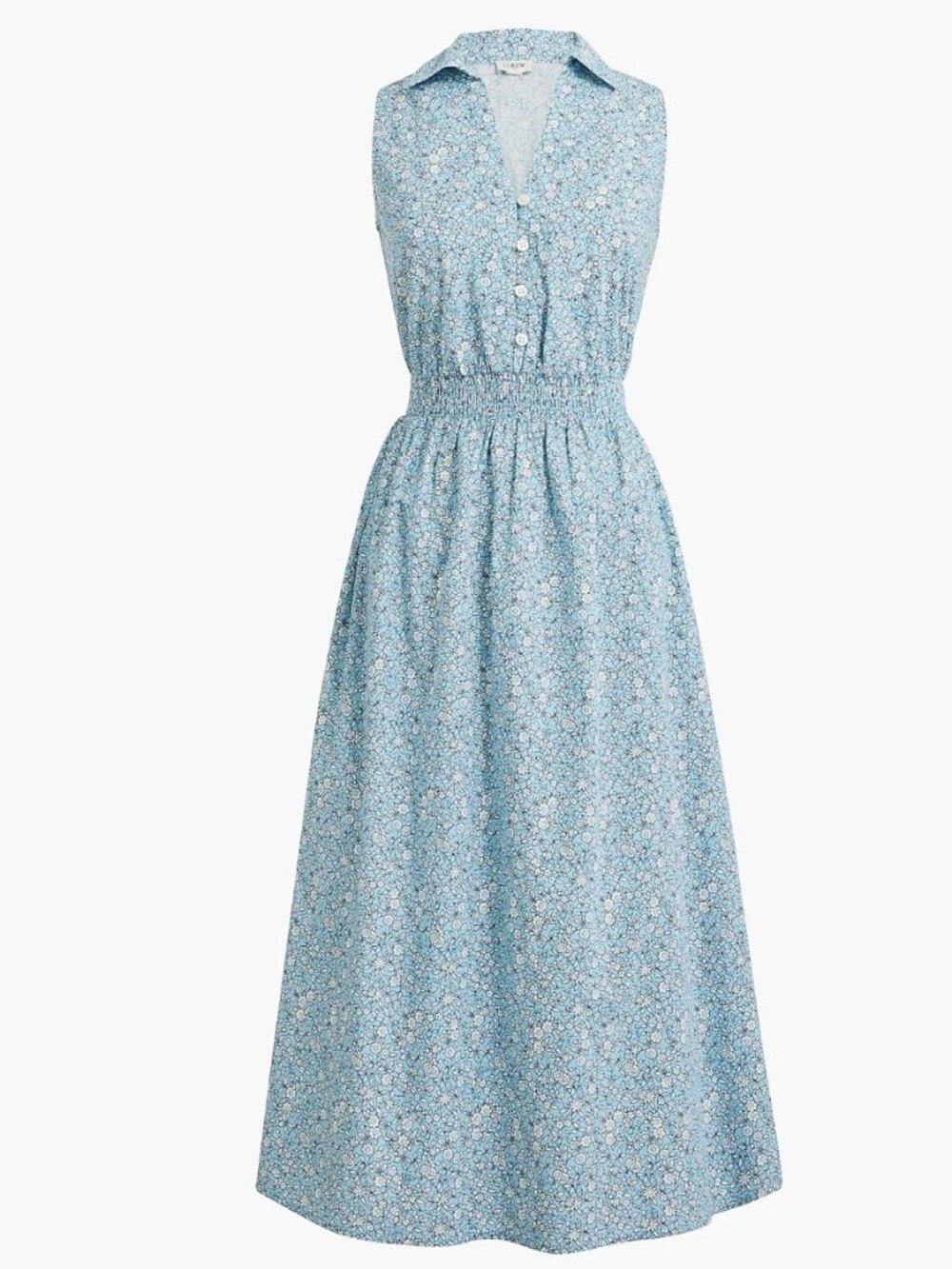 J. Crew Printed Collared Blue & Ivory Midi Dress Size 4